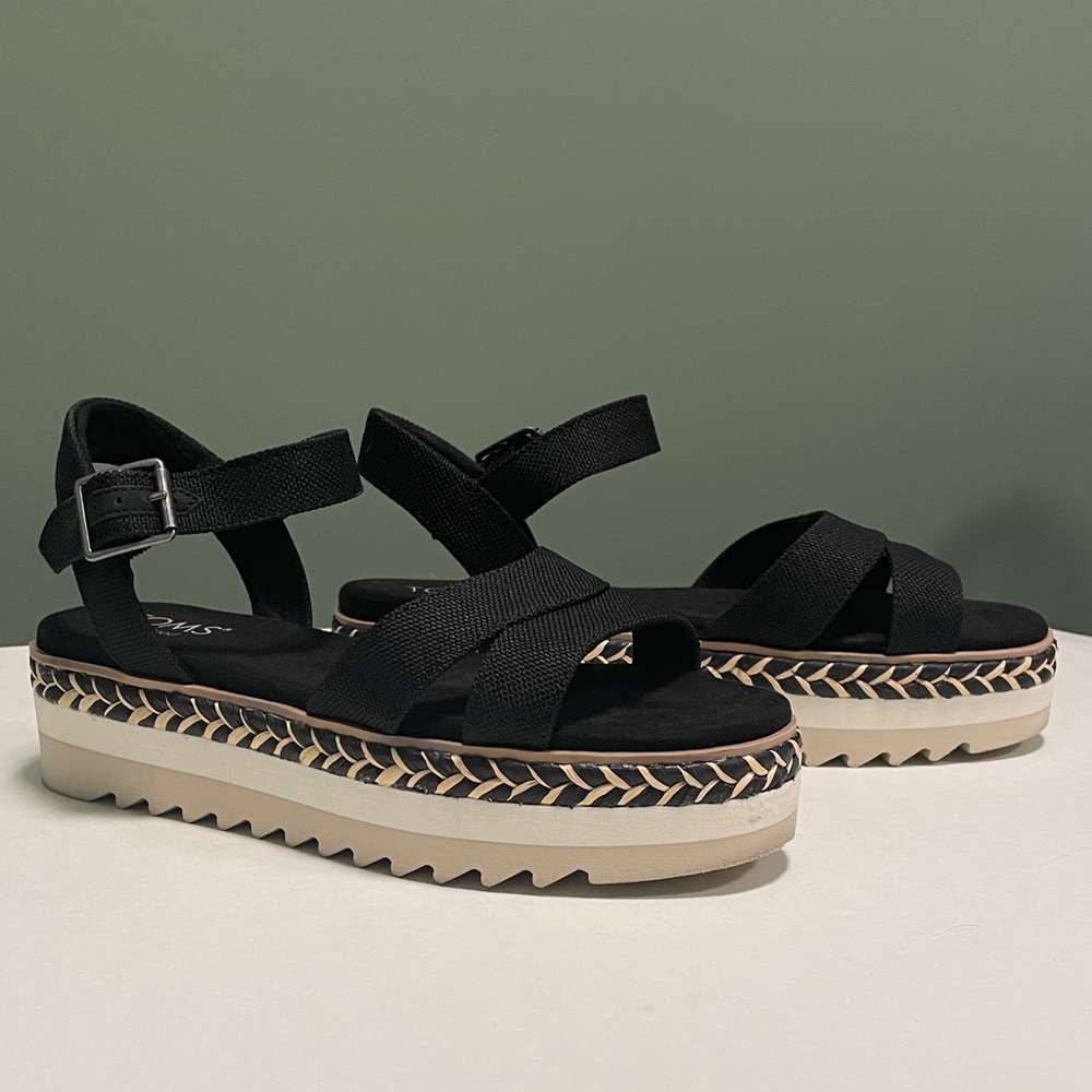 Toms Black and Tan Platform Sandals